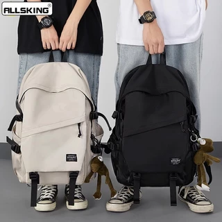 Allsking กระเป๋านักเรียน เป้สะพายหลัง กระเป๋าเป้สะพายหลังลำลอง ใบใหญ่ สีพื้น