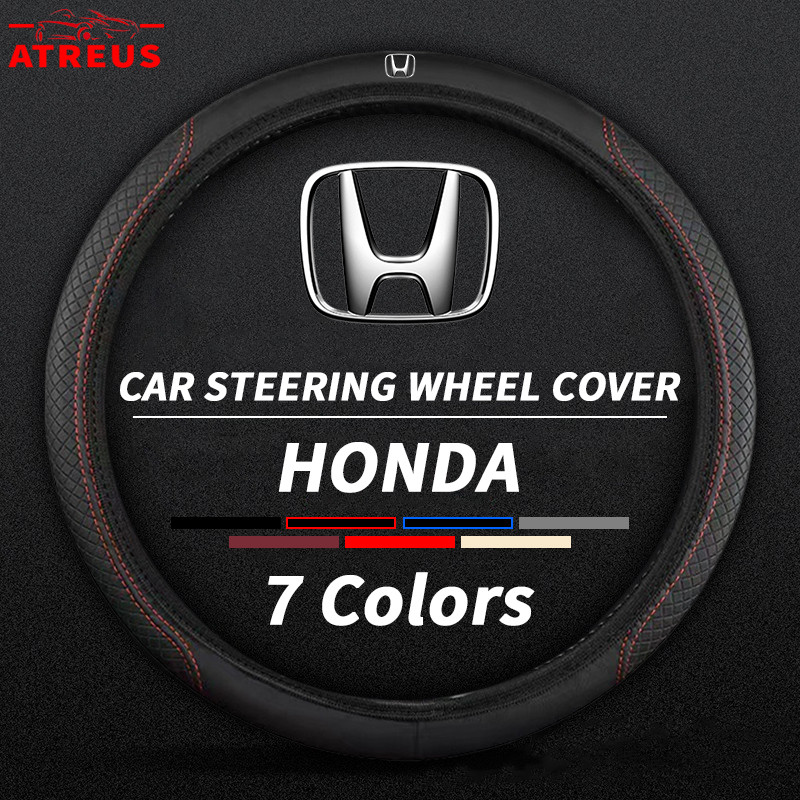 Honda ปลอกหุ้มพวงมาลัยหนังนุ่ม สากล 38 ซม. ปลอกพวงมาลัยรถ ป้องกันลื่น หุ้มพวงมาลัยรถยนต์ สำหรับ Honda Civic 11th 10th gen fe fk fd Fit ge HRV Jazz gk City Hatchback Odyssey CRV BRV WRV Mugen