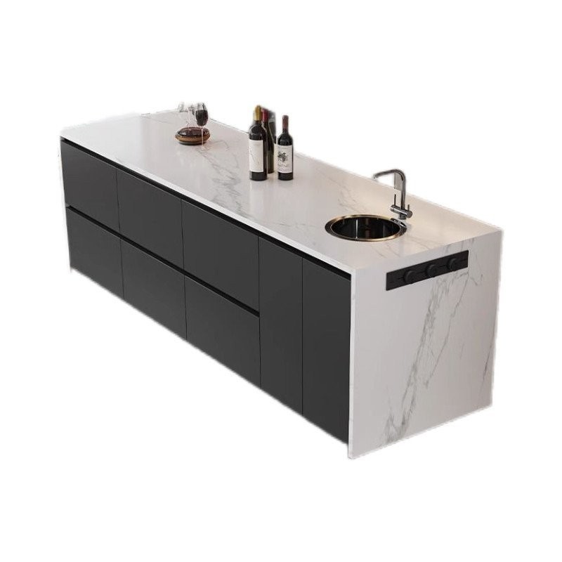 Flush Kitchen Island โต๊ะรับประทานอาหารแบบบูรณาการหรูหราในครัวเรือนเปิดห้องครัว Inverted ตารางหินแผ่