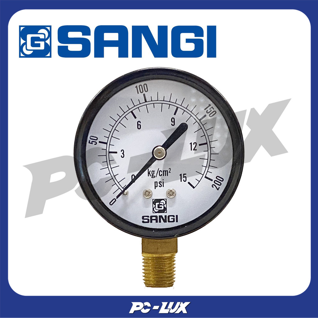 SANGI เกจ์วัดความดัน แกนล่าง 0-15Kg/cm2&psi 1/4"PT  รุ่น 030611