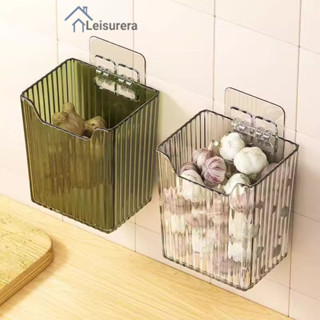LAตะกร้าเก็บกระเทียมขิง ครัว กล่องเก็บของติดผนัง เจาะฟรี สด
