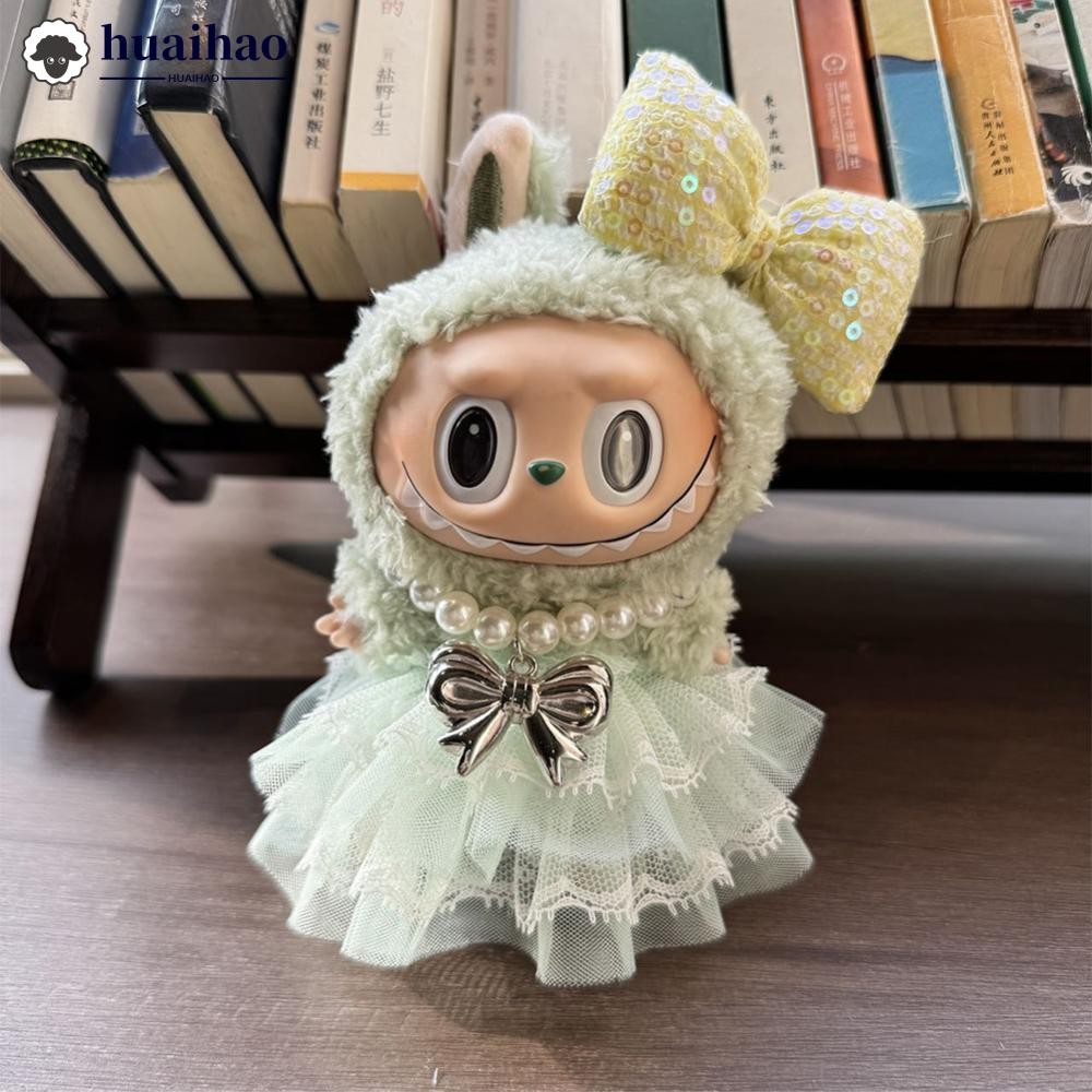 HUAIHAO สําหรับ 17 ซม.Labu Plush ผ้าตุ๊กตาเสื้อผ้า Pearl Bow สร้อยคอลูกไม้กระโปรงตุ๊กตาชุดหมวกชุดการ