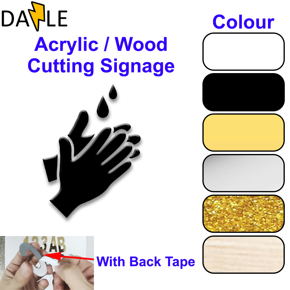 [ ล้างมือ 1 ] ป้ายอะคริลิคหนา 2 มม. พร้อมป้ายติดผนังเทปหลัง penanda Cuci tangan