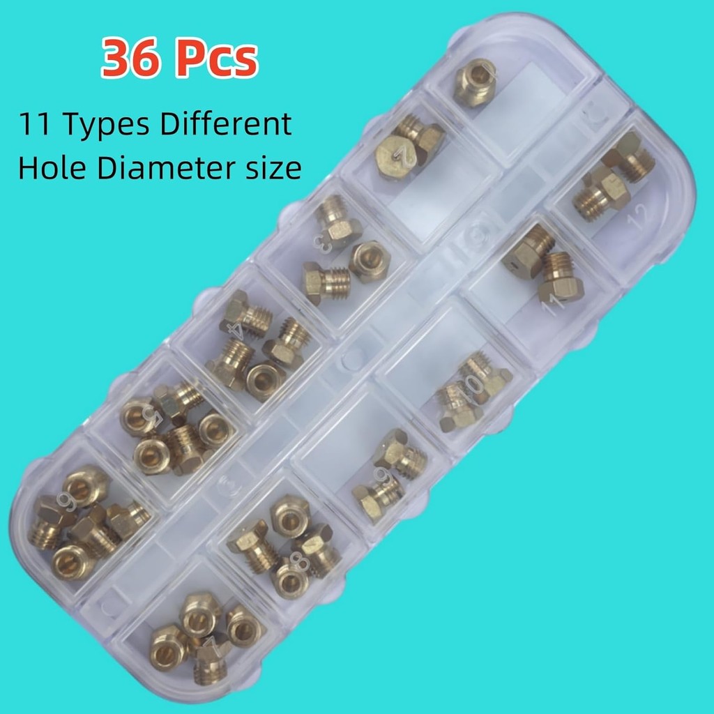 ​36 ชิ้นโพรเพน Orifice ชุด,โพรเพน Lp ธรรมชาติแก๊สทองเหลือง Jet Burner หัวฉีดอะไหล่ M6x0.75 มม.แก๊สสเ