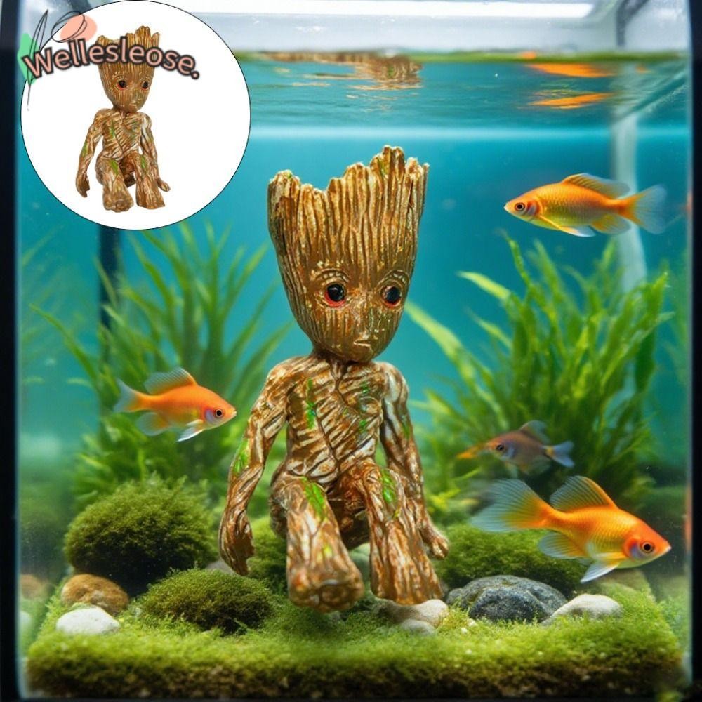 WELLE ตกแต่งตู้ปลา, การ์ตูนโมเดิร์นสร้างสรรค์ Groot Tree Man, งานฝีมือ Pvc DIY หัตถกรรมถังปลา