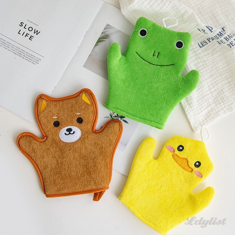 ღ ถุงมือผ้าเช็ดตัวลายการ์ตูนน่ารัก ฟองน้ำขัดผิวขจัดโคลนแบบไม่เจ็บปวด ถุงมืออาบน้ำ ฟองน้ำอาบน้ำนวดสำหรับเด็ก