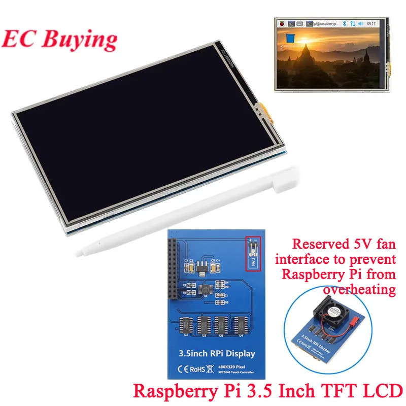 3.5 นิ้ว 3.5 "TFT LCD หน้าจอสัมผัสโมดูลจอแสดงผล 320x240 ILI9486 Driver SPI Interface สําหรับ Raspber