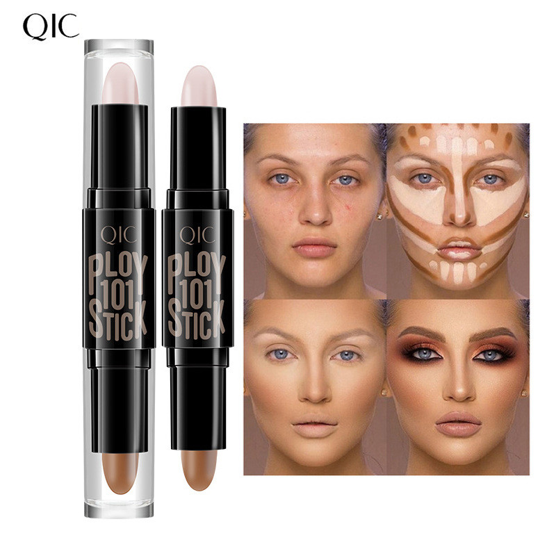 QIC คอนซีลเลอร์กลอสสองหัวคอนซีลเลอร์คอนซีลเลอร์เงาจมูกเงา V-Face Lying Silkworm Tear Groove คอนซีลเล