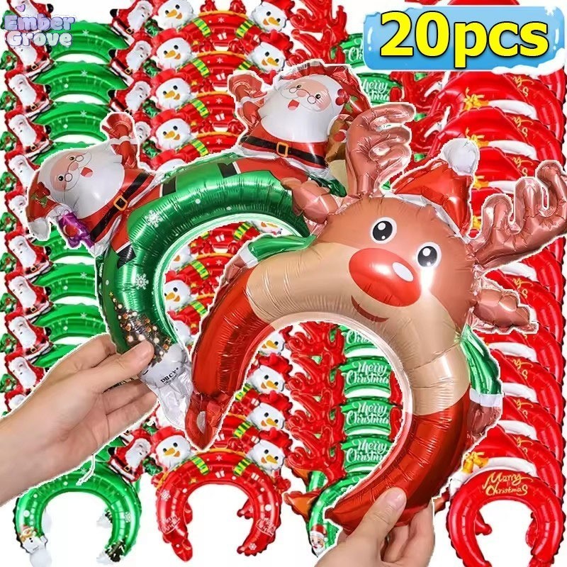 5/10/20 ชิ้น ที่คาดผมลูกโป่งฟิล์มอลูมิเนียมคริสต์มาส / เครื่องประดับผมซานตาคลอสสำหรับตกแต่งงานปาร์ตี้คริสต์มาส