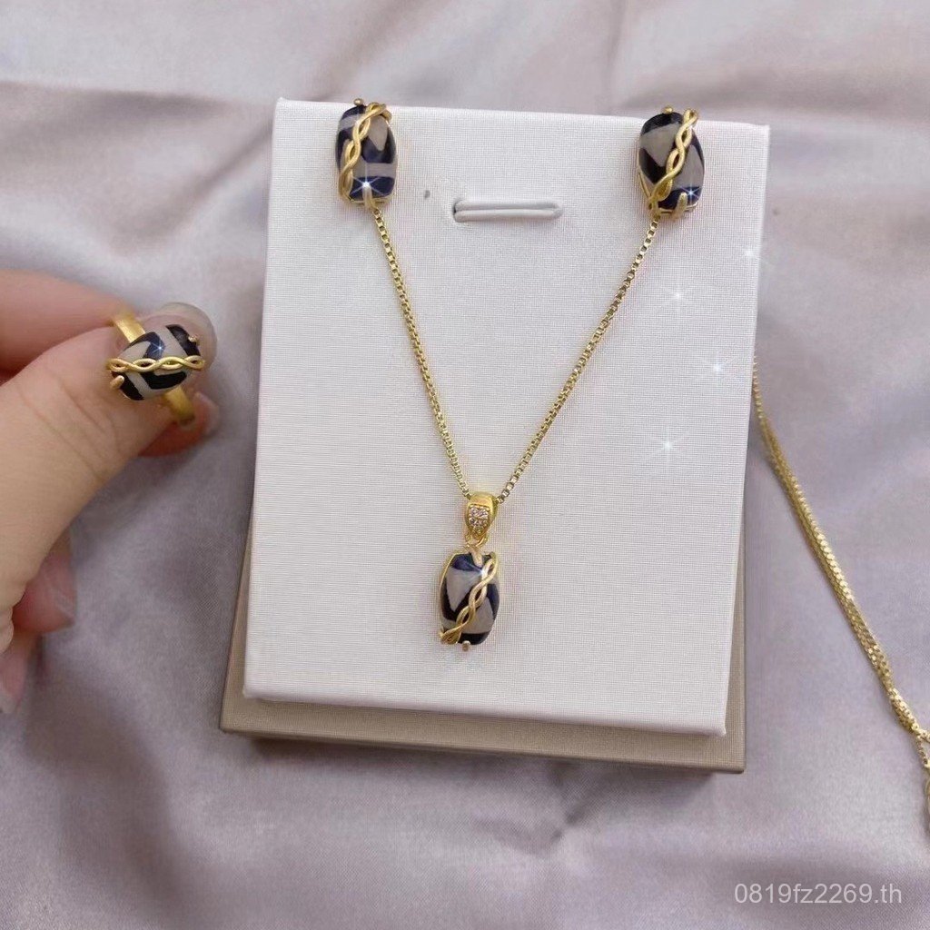 ต่างหูสามชิ้น สร้อยคอมือทำ สไตล์ชาติพันธุ์ หัวใจและลูกปัด 6OBC