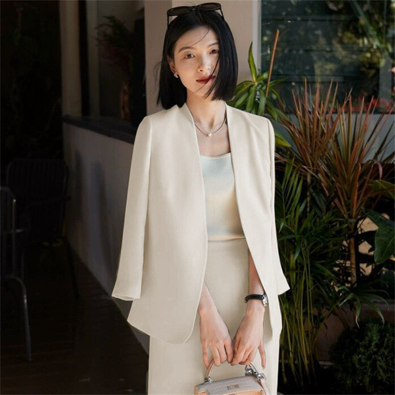 Spring and autumn rose red suit coat for women 2025 new style temperament casual small suit and skir