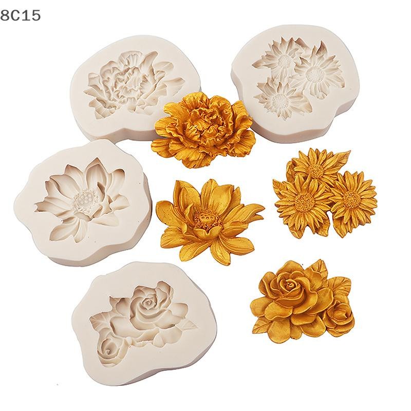 [8C15] 1 ชิ้น Peony Sunflower Lotus แม่พิมพ์ซิลิโคน Rose ดอกไม้ Mould DIY ช็อกโกแลตขนมเค้ก Fondant แ