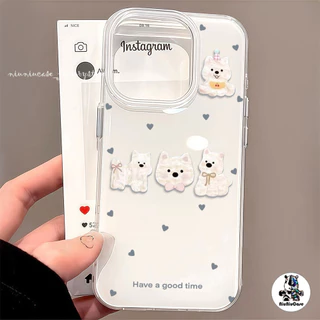 เคสมือถือ For iPhone 11 15 16 14 13 12 Pro Max X XS XR 13 Pro 16 Plus Case ลูกสุนัขมีความสุขน่ารัก ครีม IMD แบบนิ่ม เคส
