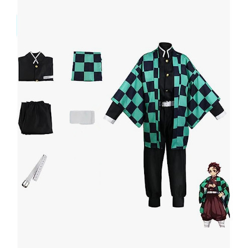 22h อะนิเมะ Demon Killer คอสเพลย์ Tanjirou Kamado Kimetsu no Yaiba ชุดฮาโลวีนปาร์ตี้