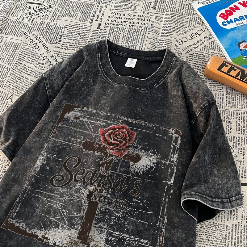 CC chao（🛒จัดส่งตลอด 24 ชั่วโมง🛒）S-3XL เสื้อยืดฟอก oversize ผ้าคอตตอน  สไตล์ฮิปฮอป เรโทร เสื้อฟอก ย่อ