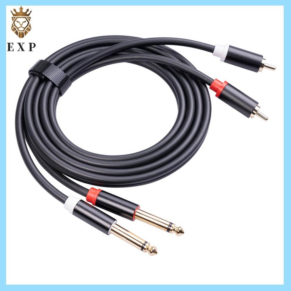 [explosion1.th] 2 RCA Male to Dual 6.35 Jack Male Audio Cable Mixer Amplifier Adapter Cord