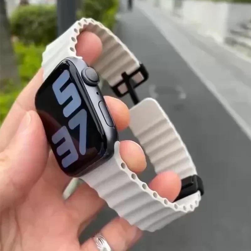 สายรัดซิลิโคนหัวเข็มขัดแม่เหล็กสร้อยข้อมือเข้ากันได้สําหรับ แอปเปิล ดู ส10 46 42อัลตร้าอัลตร้าอัลตร้า2 ฉันดู ชุด 10 9 8 7 6 กับ 5 4 3 49/45/44/42/41/40/38มิลลิเ