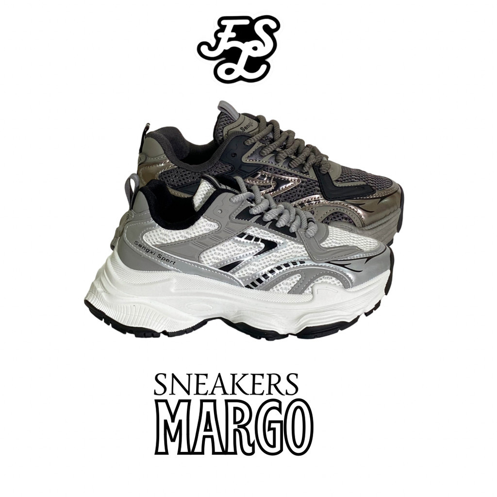 LUMMYSHOP Margo รองเท้าผ้าใบผู้หญิงรองเท้าลําลองรองเท้าแฟชั่นสําหรับสาวสีดําเงิน