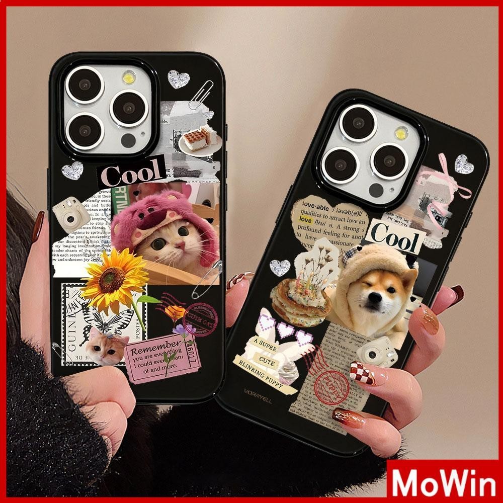 Mowin - สำหรับ iPhone 15 Pro Max เคส ไอโฟน สีดำมัน TPU ซอฟท์เคส กันกระแทกกล้องป้องกัน แมวและหมา เข้ากันได้กับ iPhone 14 13 12 Pro Max 11 XR XS Max 7 8 Plus