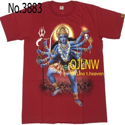 🍃 HOT เสื้อยืดคอกลมสกรีนลาย พระแม่ กาลี   เทพฮินดู ราคาถูก T-shirt Hindu God  มีกากเพชรทองที่ลายเครี่องทรง เสื้อยืดสตรี