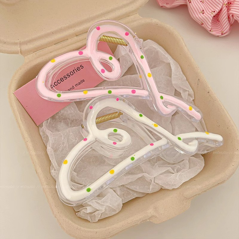 Pink White Heart Love Grips กิ๊บติดผม Hairpin อุปกรณ์เสริม Headwear