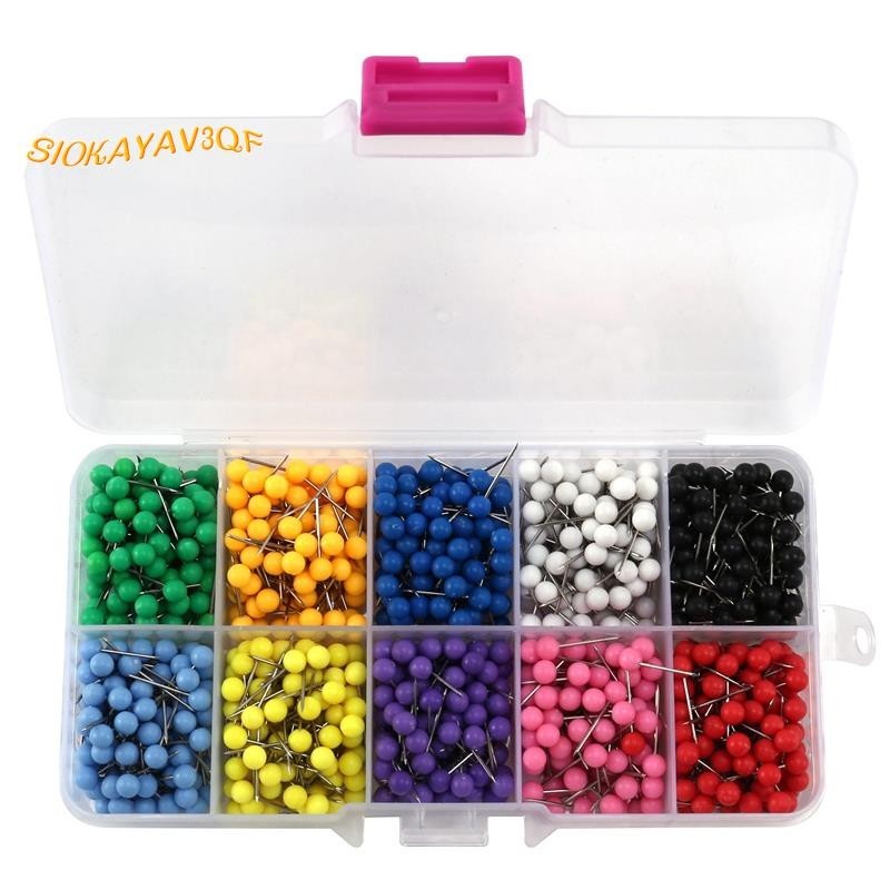 【siokayav3qf 】1000 ชิ้นแผนที่ Tacks Push Pins พลาสติก Steel Point Cork,Board ความปลอดภัยสี Thumbtack สํานักงานโรงเรียน Supply