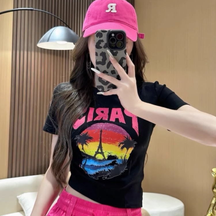 พร้อมส่ง เสื้อครอปแขนสั้น ผ้าคัตคอน นิ่มใส่สบาย #แขนสั้น 100%Cotton T-shirt เสื้อยืดผู้หญิง เสื้อน่ารักเสื้อยืดผู้หญิง