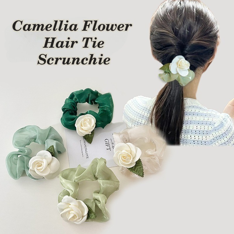 ดอกไม้ Scrunchie แฟชั่นเกาหลีสวย Camellia ดอกไม้ผม Tie เครื่องประดับผม