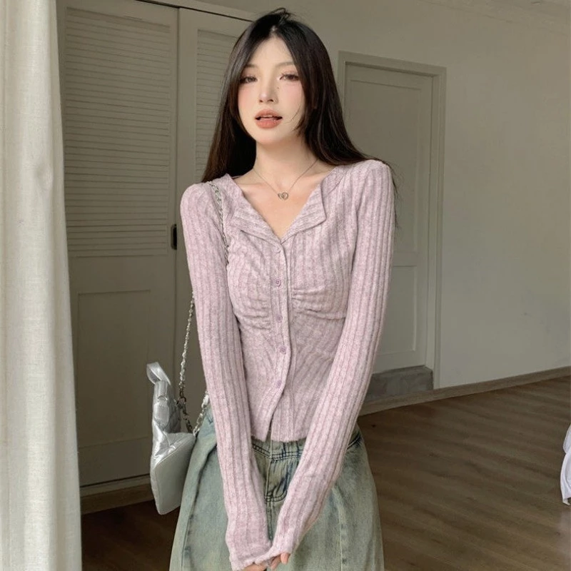 เสื้อคาร์ดิแกนแขนยาว คอปก ติดกระดุม สีพื้น thumbnail 7