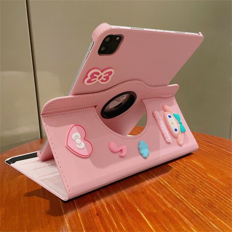 เคส xiaomi pad 6 xiaomi pad 6s pro redmi pad se เคส การ์ตูนน่ารักสีชมพูหัวใจmelodyรูปแบบหมุนได้ 360 องศาสําหรับXiaomi 6 5 5pro 12.4 RedmiPad SE 11 Anti-Dropป้องกันกรณีที่ใส่ดินสอ