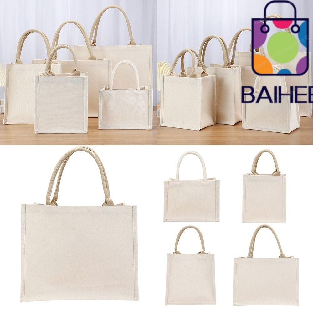 Baihee กระเป๋าผ้าแคนวาส, ความจุขนาดใหญ่พับกระสอบเปล่า, ถุงเก็บแบบใช้ซ้ําได้ Beige Daily Commuting Shopping Bag