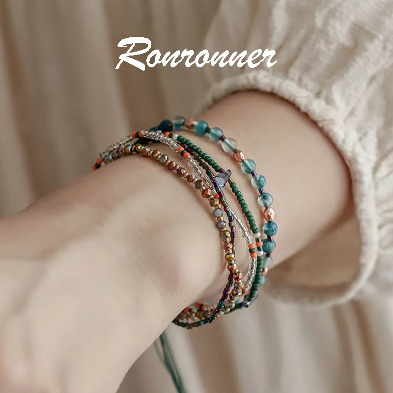 สร้อยข้อมือลูกปัดหลากสีสไตล์โบฮีเมียนสําหรับผู้หญิงแฟชั่นลูกปัดเชือกถักสร้อยข้อมือสําหรับเด็กผู้หญิงหลายชั้นปรับสร้อยข้อมืออุปกรณ์เครื