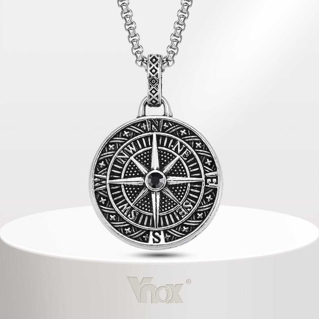 Vnox สแตนเลสเข็มทิศสร้อยคอ,สแตนเลส Vintage Punk ต่างหู, Casual Jewlery ของขวัญ