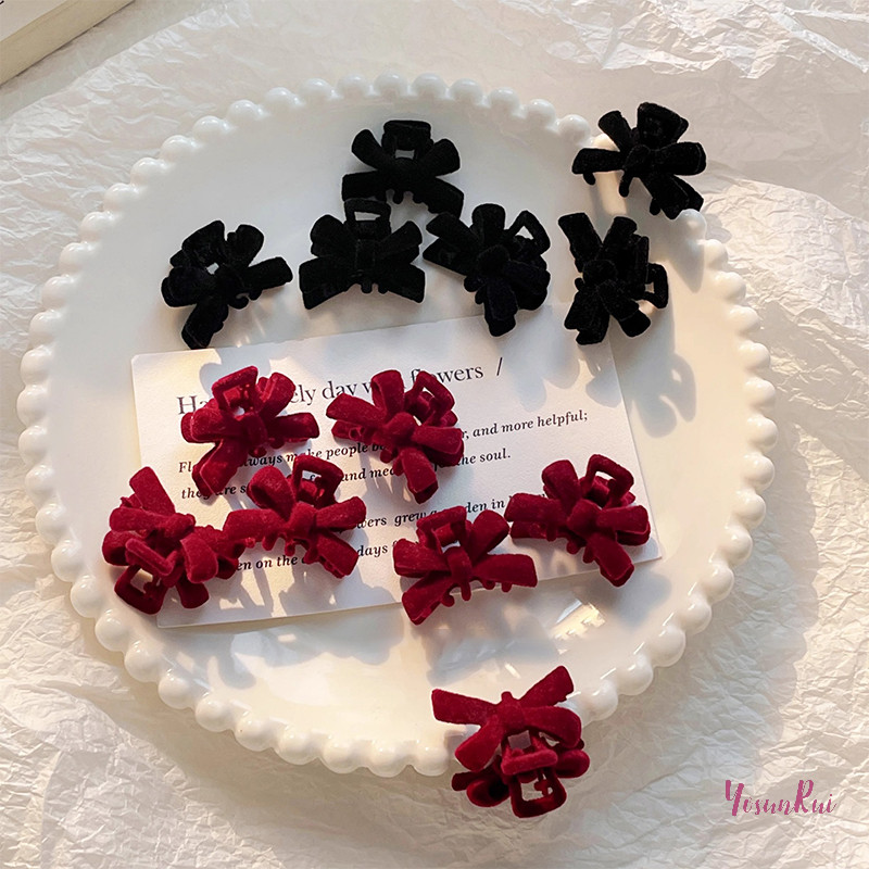 Yosunrui] 1 คู่สีแดงกํามะหยี่ผม Claw Bow Tie ผมขนาดเล็ก Grip ผู้หญิงคลิปผม Hairpins สาวผมปูของขวัญวันวาเลนไทน์ใหม่