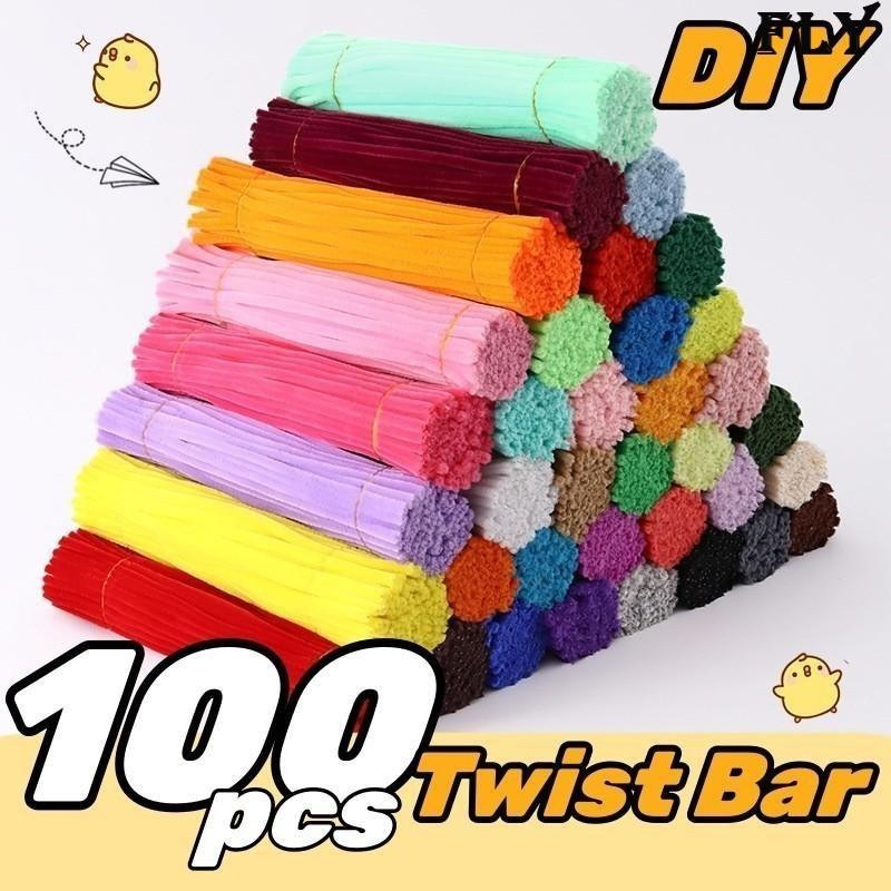 DIY ของขวัญวันหยุด ลวดกำมะหยี Diy 100 ชิ้น Chenille Stems บาร์แรงบิดทอมือ รูปดอกทิวลิป สีมาการอง แฮนด์เมด Diy ช่อดอกไม้วัน