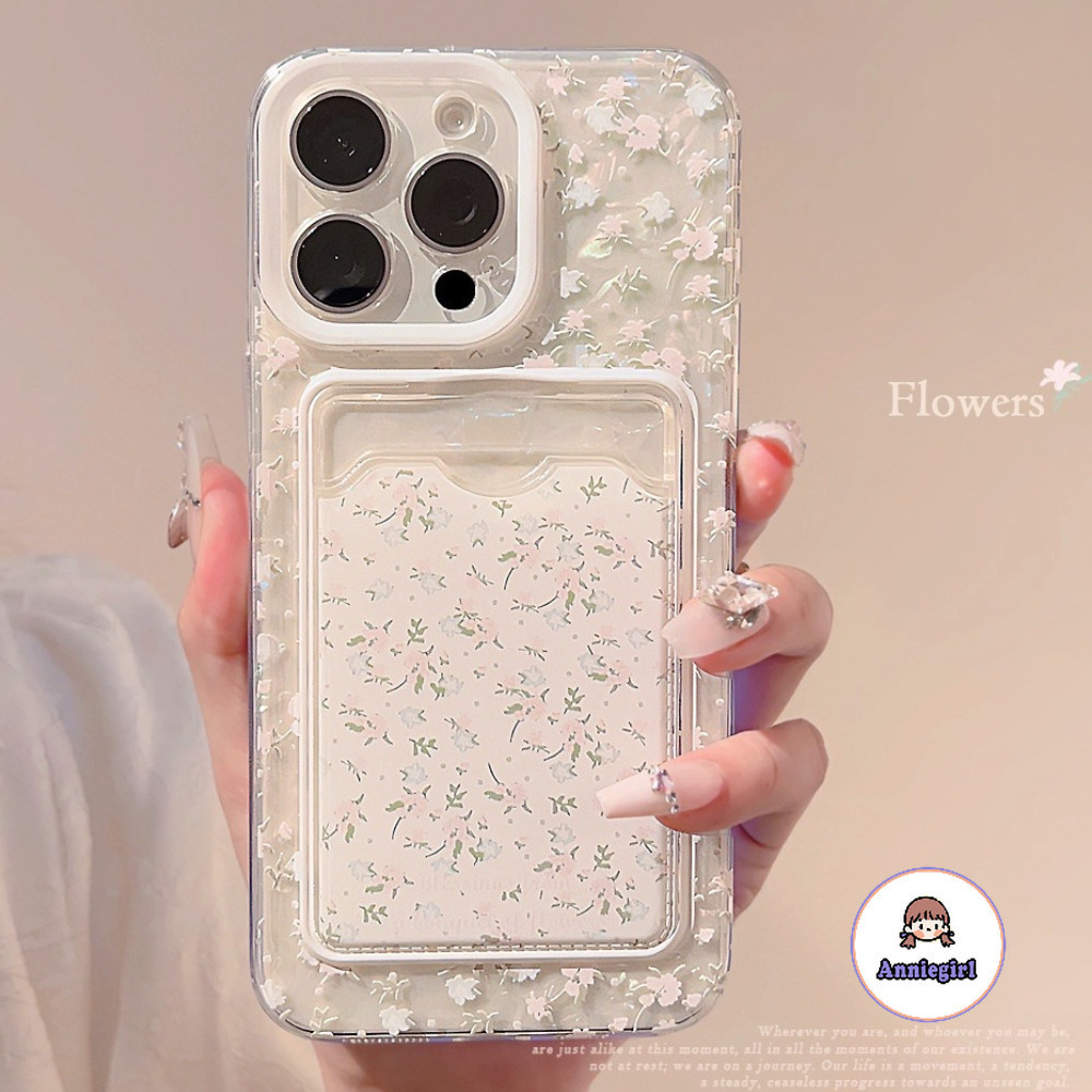 ฤดูใบไม้ผลิดอกไม้ผู้ถือบัตรเคสโทรศัพท์สําหรับ IPhone 11 15 14 Pro MAX 12 13 Promax XS MAX XR 8 7 Plus SE Anti-drop โทรศัพท์นุ่มปกหลัง