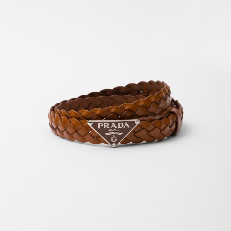 คุณภาพเกรดสูงสุด 2.5CM Cognac Sophisticated Braided Motif Nappa Leather Belt พร้อมกล่อง