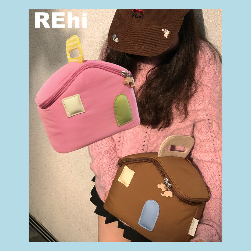 [Ready-Store] Rehi Makeup Bag Milk House Cosmetic Bag Large Capacity Cute Portable Travel Handheld Z