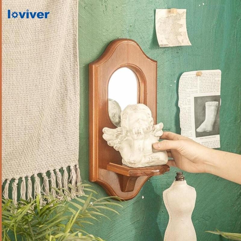 [Loviver] กรอบไม้กระจกติดผนังพร้อมเชิงเทียน Rustic 13x6 นิ้ว Wall Art สําหรับห้องนั่งเล่น
