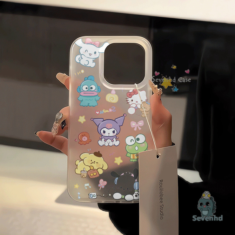 SANRIO ปลอกสําหรับiphone 11 15 12 13 14 Pro Max X Xr Xs Max 7 8 6s Plus SE 2020 น่ารักการ์ตูนตลกSanrio Kuromiครอบครัวเคสโทรศัพท์Frosted Ultra ThinกรณีกันกระแทกTPU Clearปกหลัง