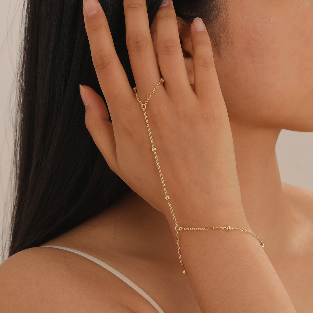 Vnox ลูกปัดสร้อยข้อมือแหวนนิ้วมือชุดผู้หญิง,18K Gold สี Link Chains เชื่อมต่อมือ Harness สร้อยข้อมือเครื่องประดับของขวัญ