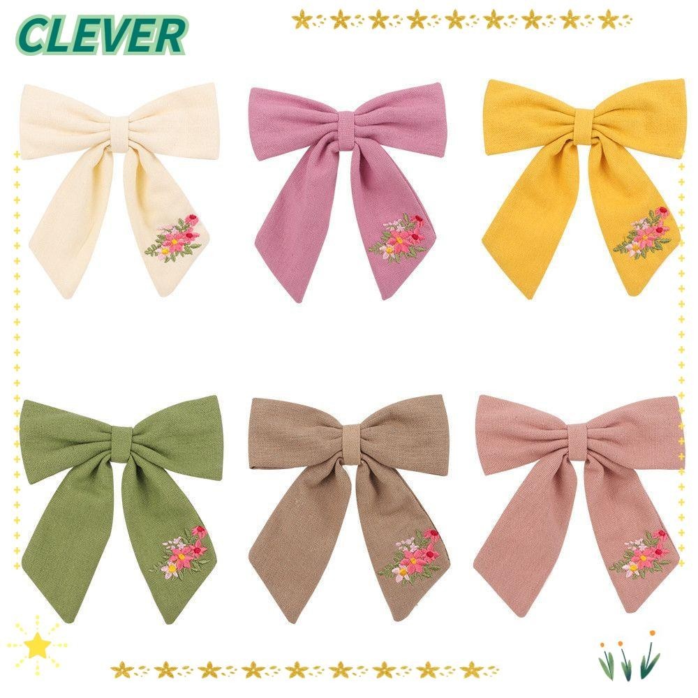 Clever กิ๊บติดผมแฟชั่นโบว์ใหญ่ผ้าฝ้ายผ้าลินินฤดูใบไม้ผลิเครื่องประดับผมฤดูร้อน