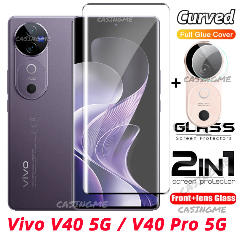 Vivo V60 V70 5G V40Pro 2024 ฟิล์ม 2 ใน 1 ป้องกันหน้าจอสําหรับ Vivo V40 5G VivoV40 V 40 Pro V40Pro V40E 5G 2024 กระจกนิรภัยเต็มรูปแบบฟิล์มด้านหน้าด้านหลังเลนส์