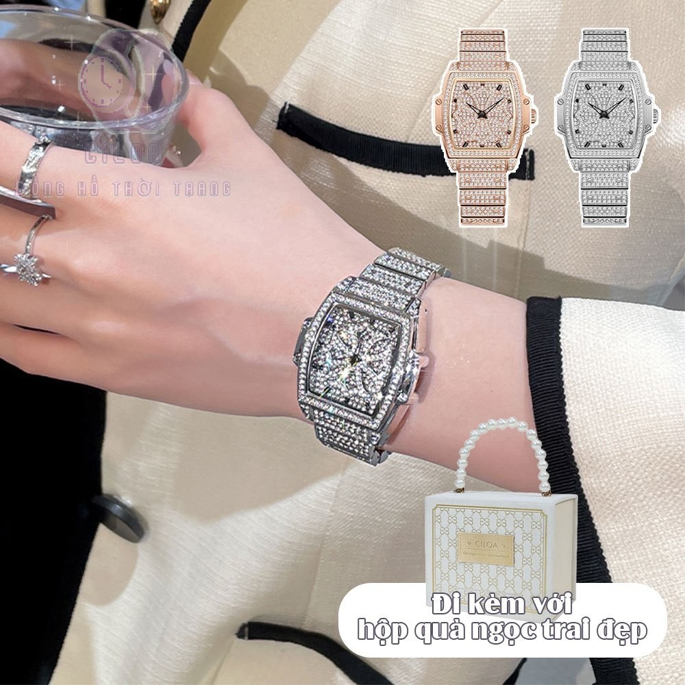 CILOA (พร้อมกล่องของขวัญ) ประเภทบาร์เรลนาฬิกาเพชรเต็มผู้หญิง สไตล์ใหม่หรูหรานาฬิกาผู้หญิงธุรกิจนาฬิกาควอทซ์นาฬิกานิชเพชรเต็มผู้หญิงนาฬิกาผู้หญิงนาฬิกาผู้หญิงแบรนด์เนมนาฬิกา 5866