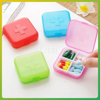litai กล่องใส่ยา กล่องสีสันลูกกวาด 4 ช่อง กล่องยาแบบพกพา กล่องเก็บยา