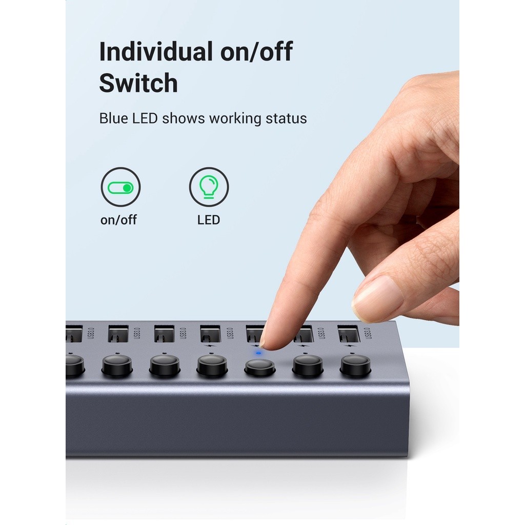 Ugreen รุ่น  7 - 10 Port 3.0 on off switchable usb3.0 Hub With 1m Usb type C To A Cable รุ่น 90305 และ 30779