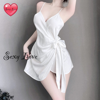 💗Sexy Love💗ชุดนอนซาติน กระโปรงผูกด้านข้าง ผ้าซาตินคุณภาพสูงสวมใส่สบาย ส่งจากไทย