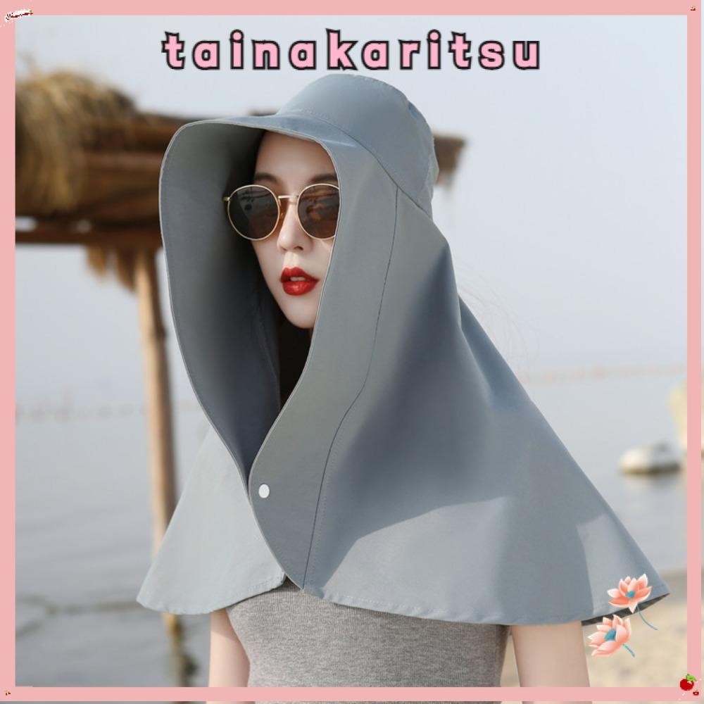 Tainakaritsu หมวกชาวประมง, ผ้าคลุมไหล่คอ หมวกกันแดดปีกใหญ่, พร้อมปุ่ม Snap Face-covering Anti-UV Bucket Hat Gift