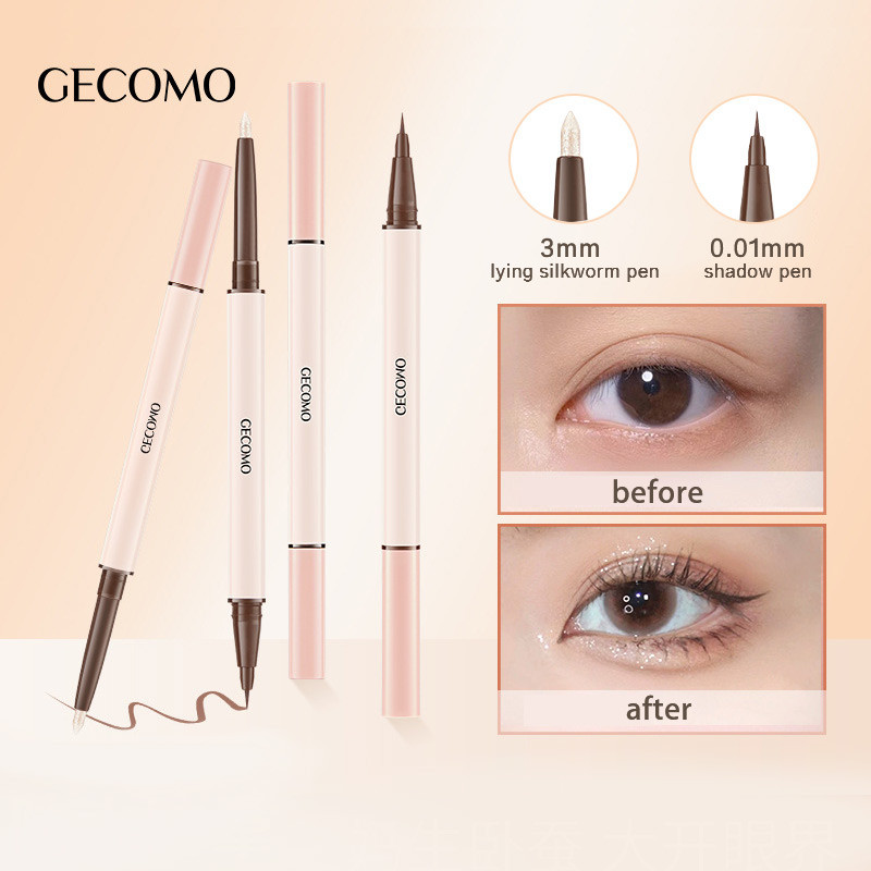 Gecomo Double-ended Lying Silkworm ดินสอ 0.01 มม.อายไลเนอร ์ Shimmer อายแชโดว ์ แต ่ งหน ้ าดินสอ Eyebag แต ่ งหน ้ า Eye Makeup Eye Hightlight