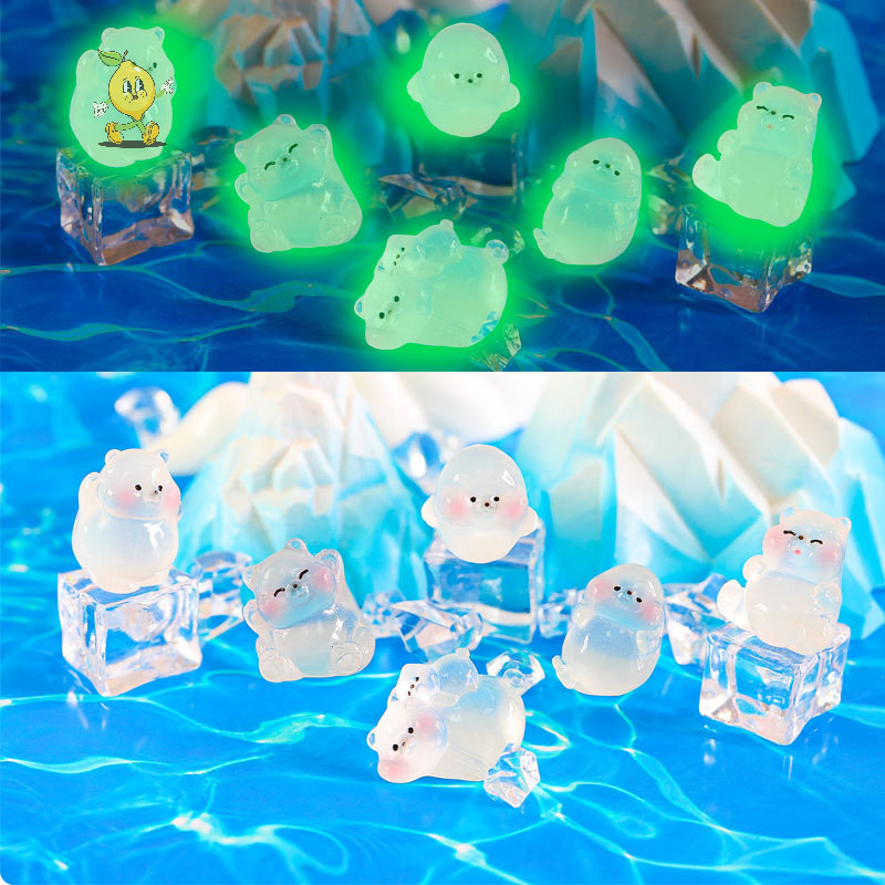 [mozh] น่ารักการ์ตูน Luminous Polar Bear เรซิ่น Miniature ตุ๊กตาเครื่องประดับ Micro ภูมิทัศน์ DIY อุปกรณ์ตกแต่งบ้านของขวัญ [TH]